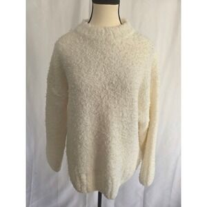 H&M‎ Divided Cream Fuzzy Mock Neck Pullover Sweater, Size Small